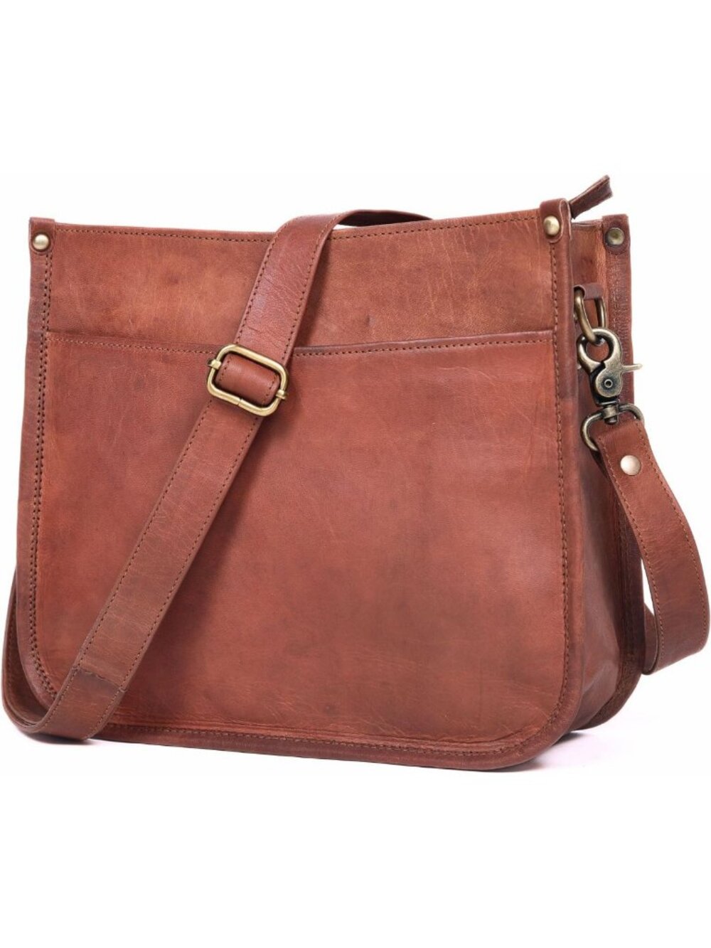 Stylish Genuine Leather Crossbody Purse - Rustic Tan & Brown, Medium Satchel